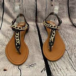 black and gold chain women's sandals